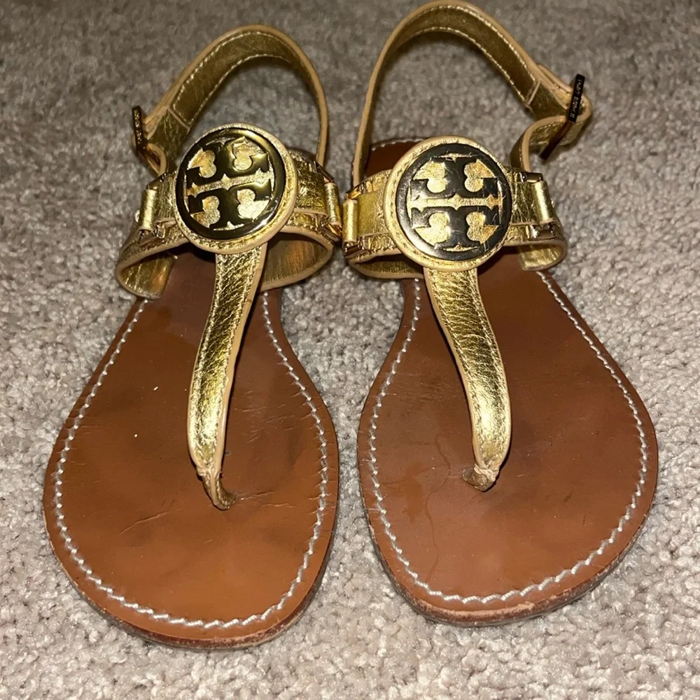 Tory Burch Gold Flat Sandals - Picture 1 of 6